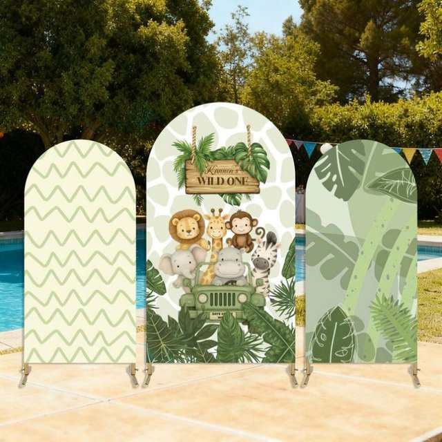 VIKAMA Wild One Partydekoration Grüner Dschungel-Bogen-Hintergrund für Kindergeburtstag und Babyparty, Farbe: Grün, Durchmesser: 50 cm - Bild 1