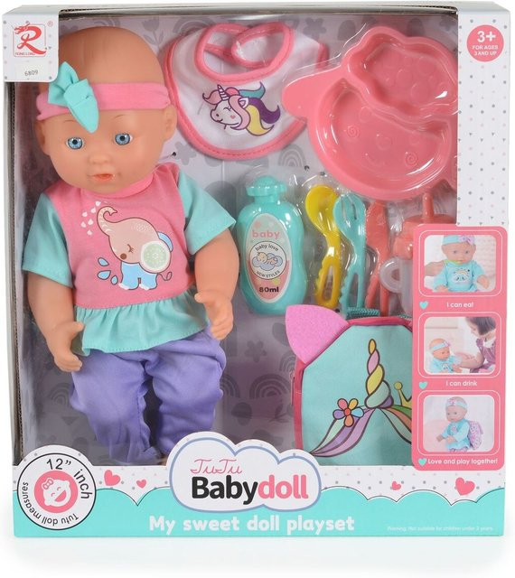Moni Kinderpuppe mit Rucksack und Zubehör rosa Set - Bild 1