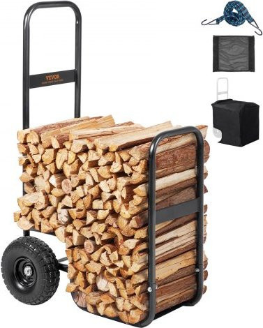 VEVOR Kaminholzwagen aus pulverbeschichtetem Stahl in Schwarz mit Gummirädern und Bodennetz, H x B x T: 110 x 67 x 52 cm - Bild 1