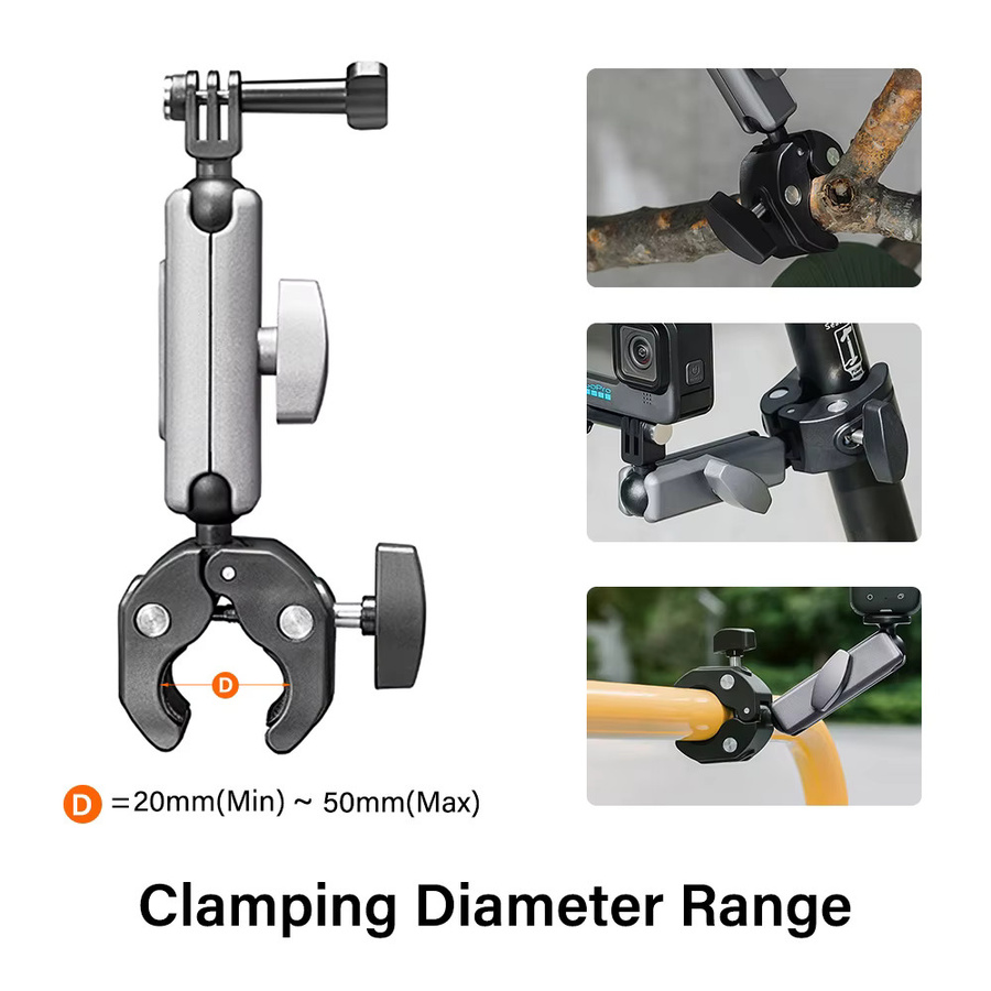 Motorrad Lenker Halterung aus Metall-Aluminiumlegierung in Schwarz für GoPro Hero 13 12 11 10, Insta360 und DJI Osmo Action Kameras - Bild 4