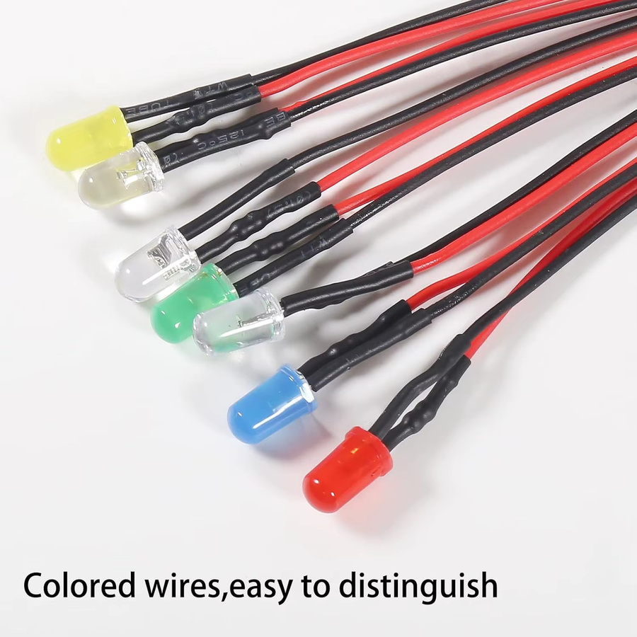AOKIN 90 Stück 12V LED-Set mit 5mm Einzel-LEDs in 7 Farben (RGB, Weiß, Rot, Gelb, Grün, Blau) vorverdrahtet - Bild 4