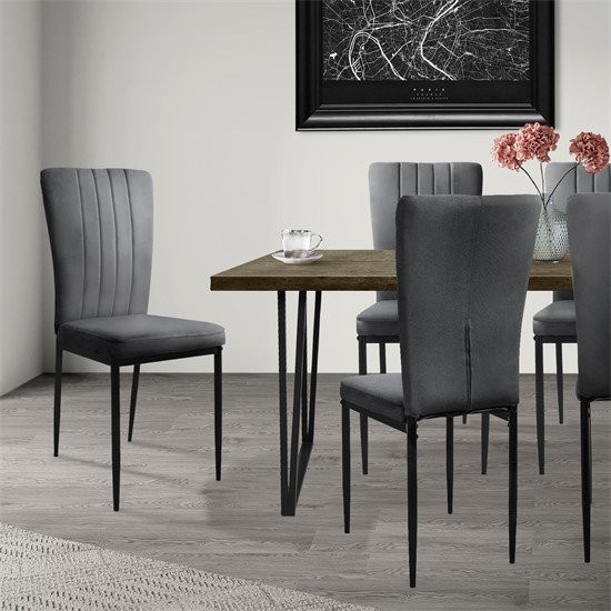 ML-Design Esszimmerstuhl 4er Set in Grau mit Samtbezug und Metallbeinen - Bild 1