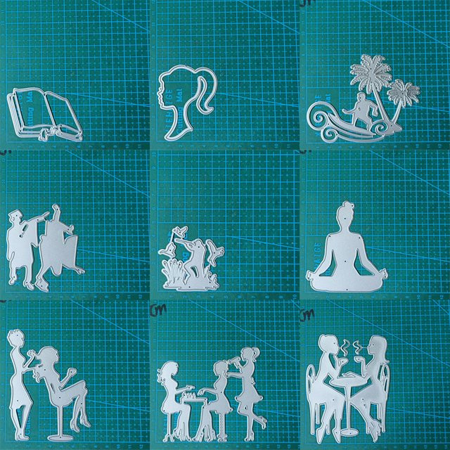 Prägeschablone aus Metall mit Motiven von Frauen, Absolventen und Soldaten in Silber für Scrapbooking und Bastelarbeiten - Bild 1