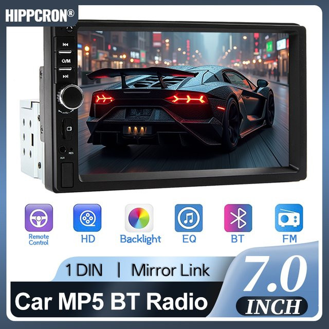 Hippcron 7 Zoll Autoradio Multimedia MP5 Player mit Bluetooth, USB und Mirror Link in Schwarz - Bild 1