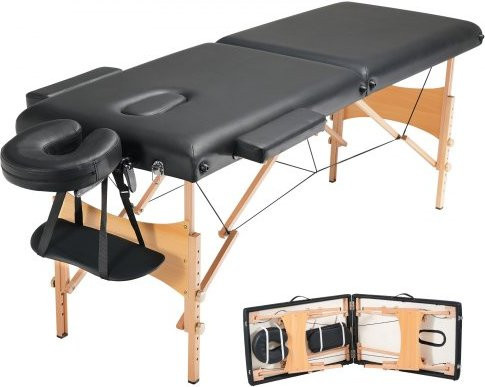 VEVOR Tragbare Massageliege Schwarz, Klappbare Massagebank mit 8 Höhenstufen, Massage-Tisch für Salon und Tattoo mit Kopfstütze, Armlehnen und Tragetasche, Belastbarkeit bis 272 kg - Bild 1