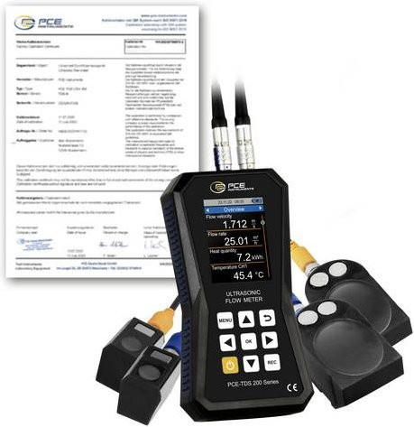 PCE Instruments Ultraschall-Durchflussmessgerät PCE-TDS 200 SL-ICA in Schwarz mit 4 Sensoren und 10 Mio. Messpunkten inkl. ISO-Zertifikat - Bild 1