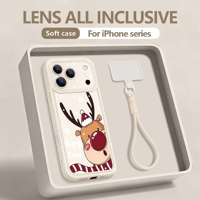 YISHANGOU Handyhülle mit Weihnachts-Hirsch-Druck und Riemen für iPhone 17 Pro Max, 16, 15, 14, 13, 12, 11 Pro Max, stoßfeste weiche TPU-Abdeckung, Multicolor - Bild 1