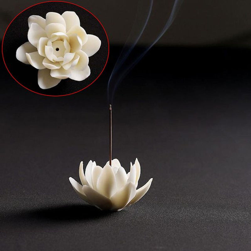 Weißer Lotus Weihrauchbrenner aus Keramik für Aromatherapie und Dekoration - Bild 1