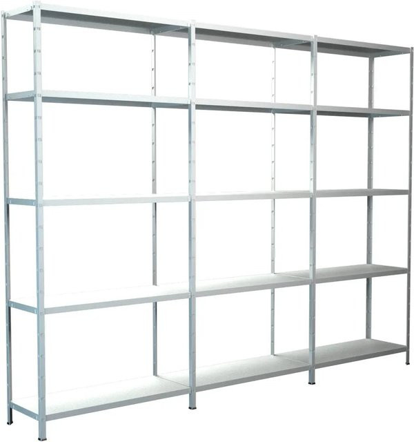 Schulte Regalwelt Steck-Grundregal mit 2 Anbauregalen aus Metall in Weiß, B/T/H: 300 x 35 x 200 cm - Bild 1