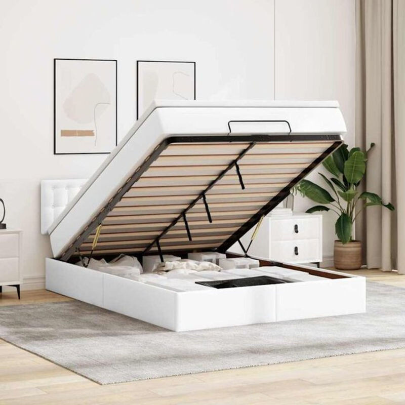 vidaxl Ottoman Polsterbett mit Matratze und LED-Beleuchtung in Weiß aus Kunstleder B/T/H: 140 x 190 x 88 cm - Bild 1