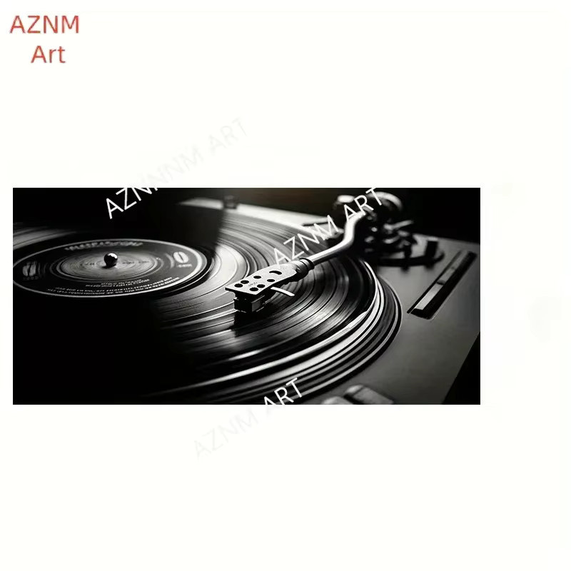 AZNM Vinyl-Plattenspieler Leinwandkunst Wanddekoration in Schwarz-Weiß - Bild 2