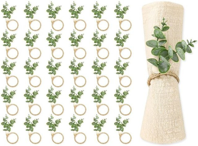 GOOD Serviettenringe im Landhausstil mit Eukalyptusblatt und Holzperlen, 30er-Set - Bild 1