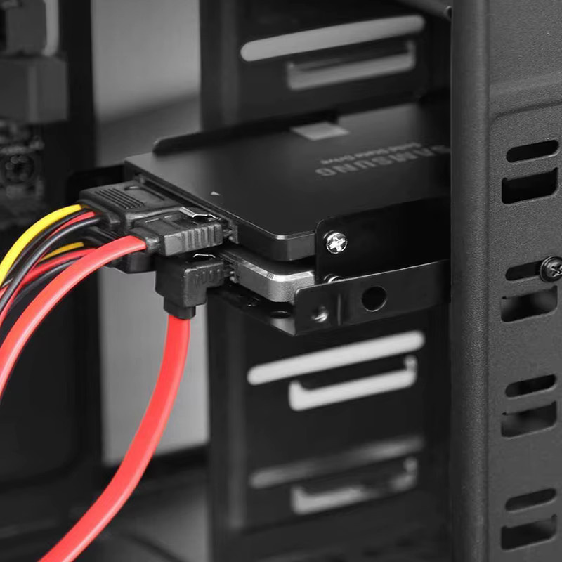OULLX Festplattenhalterung für 2,5 bis 3,5 Zoll Festplatten und SSD, Dual Desktop Montagehalterung Interner Adapter, Schwarz - Bild 3