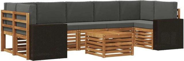 vidaXL Outdoor-Sofagarnitur L-Form aus Massivholz Akazie mit 8 Kissen in Anthrazit und Natur - Bild 1