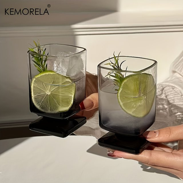 KEMORELA Quadratischer Glastumbler mit schwarzem Farbverlauf für Cocktails, Saft und Whiskey, 2 Stück - Bild 1