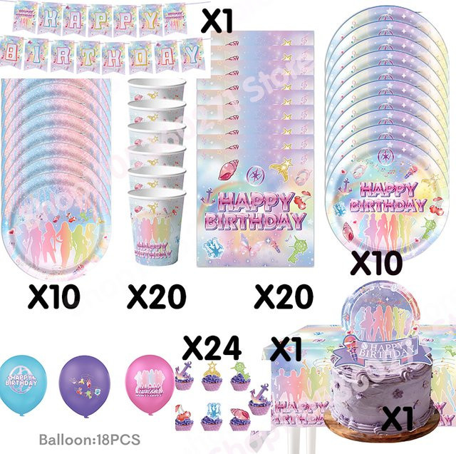 Katseyes Kpop Geburtstagsdekorations-Set mit Luftballons, Flagge, Papptellern, Bechern und Banner in Multicolor - Bild 1