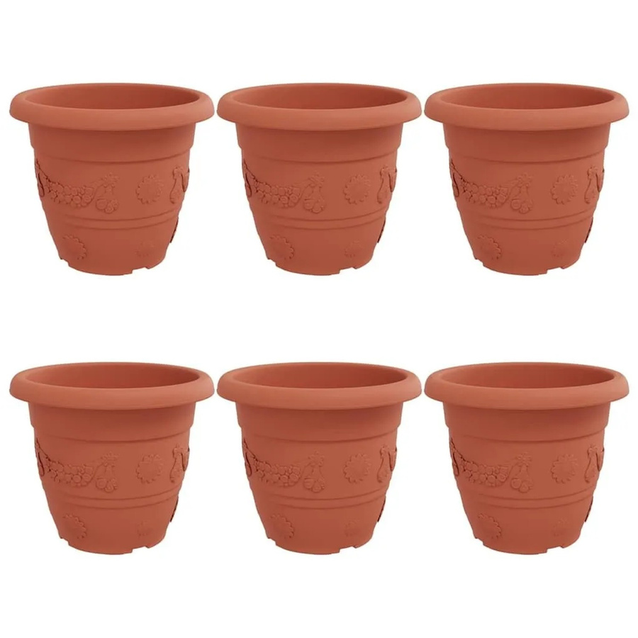 vidaXL Blumentopf rund aus Kunststoff, 6er Set, Ziegelrot, Durchmesser: 26 cm, Höhe: 21,5 cm - Bild 2