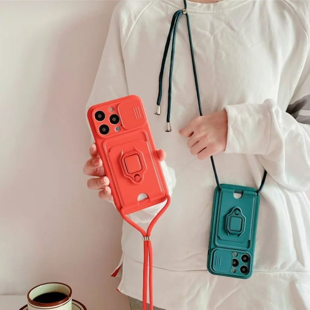 Magnetische Brieftasche mit Ringhalter und Lanyard für Samsung Galaxy S24 S23 S22 Ultra A54 A35 A14 in Pink und Rot - Bild 1