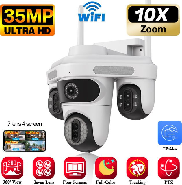 NINIVISION 4K PTZ IP Outdoor Überwachungskamera mit 35 MP, 30X Zoom, Wifi und Zwei-Wege-Audio in Weiß - Bild 1