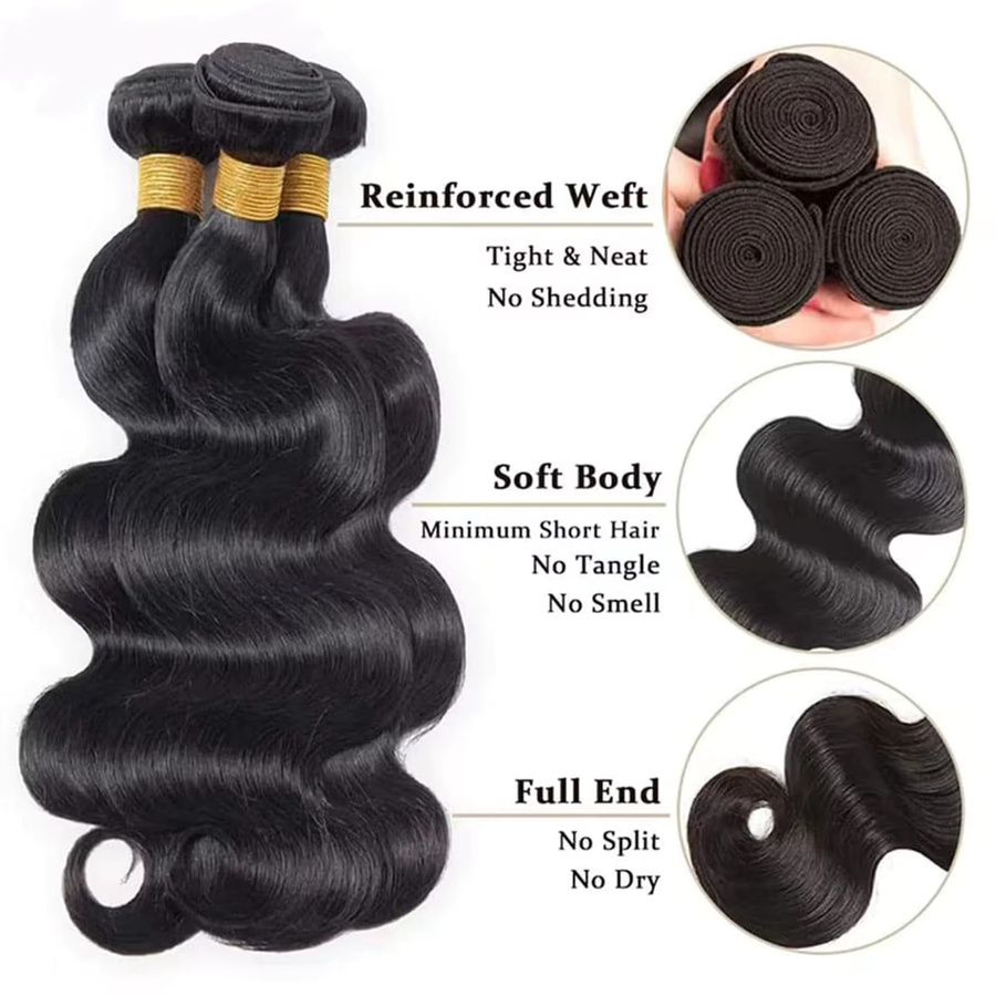 Jupade Body Wave Echthaar-Bündel, Natur Schwarz, 30 Zoll, Remy Rohes Jungfrauenhaar - Bild 5