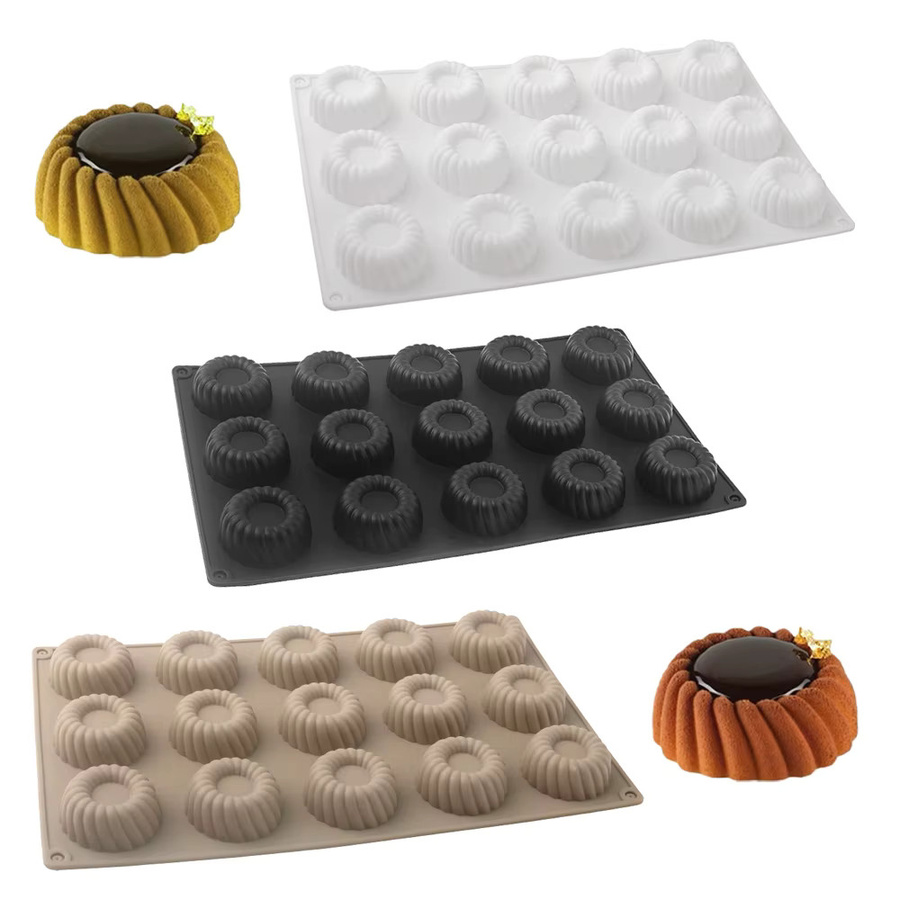 Silikonform mit 15 runden Mulden im diagonalen Wirbel-Design für Mousse, Schokolade und Desserts - Bild 3