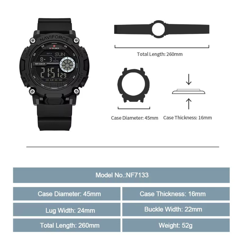 NAVIFORCE Digitaluhr, Quarz, Kunststoff, Silikon, Schwarz, Herren - Bild 3