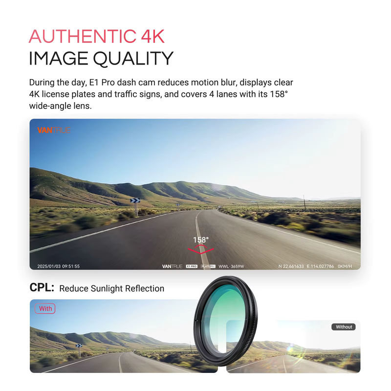 Vantrue E1 Pro 4K Mini DashCam mit STARVIS 2, HDR-Nachtsicht, 5G WiFi und GPS in Schwarz - Bild 4