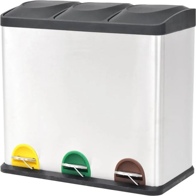 vidaXL Treteimer aus Edelstahl mit Soft-Close-Funktion und herausnehmbarem Inneneimer, Farbe: Silber/Schwarz, Volumen: 54 l, H x B x T: 60,5 x 34,0 x 56,5 cm - Bild 1