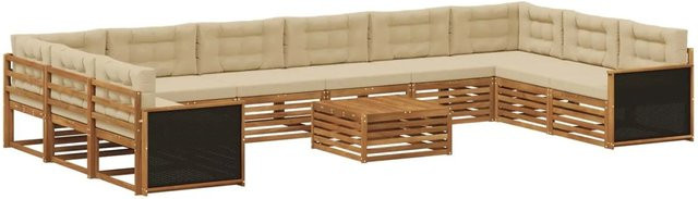 vidaXL Sofagarnitur aus Massivholz Akazie mit 11 Kissen in Natur-Beige - Bild 1