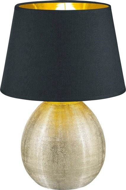 Trio Reality Tischleuchte Luxor Schwarz-Gold mit Stoffschirm, Höhe: 35 cm - Bild 1