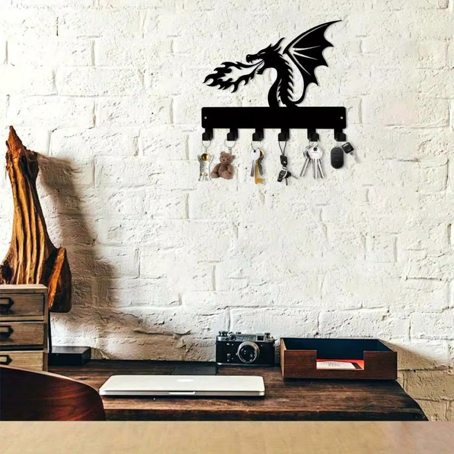 Wandmontierter Schlüsselhalter aus Metall mit Drachenmotiv von CIFBUY in Schwarz - Bild 4
