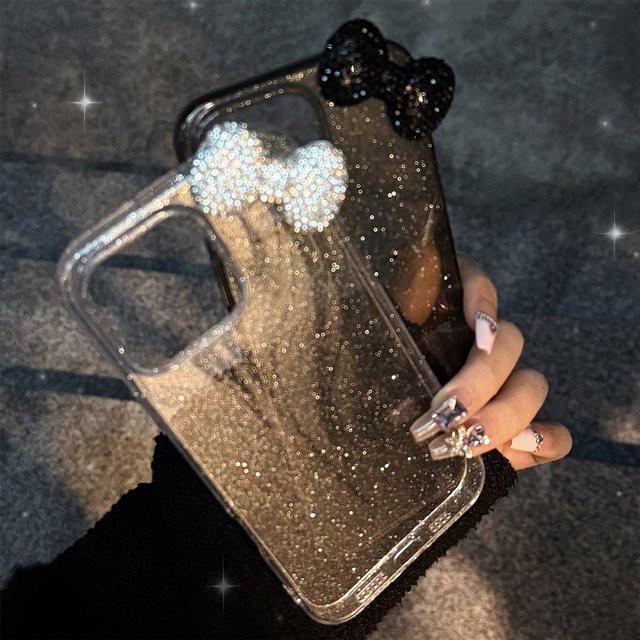 Glitzernde 3D-Diamant-Handyhülle mit Schleife für Apple iPhone 17, 16, 15, 14, 13, 12 (Pro Max), transparent, stoßfeste weiche Abdeckung - Bild 1