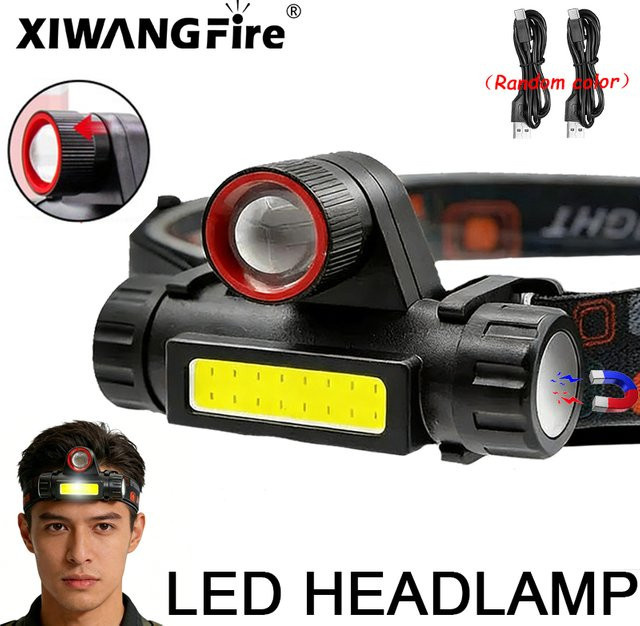 XIWANGFIRE Wiederaufladbare COB-LED-Stirnlampe mit Magnet und USB-Ladefunktion, wasserdichte Stirnlampe in Schwarz für Outdoor und Angeln - Bild 1