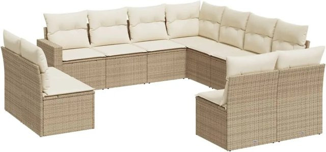vidaXL 11-tlg. Garten-Sofagarnitur aus Poly-Rattan in Beige mit Sitz- und Rückenkissen - Bild 1