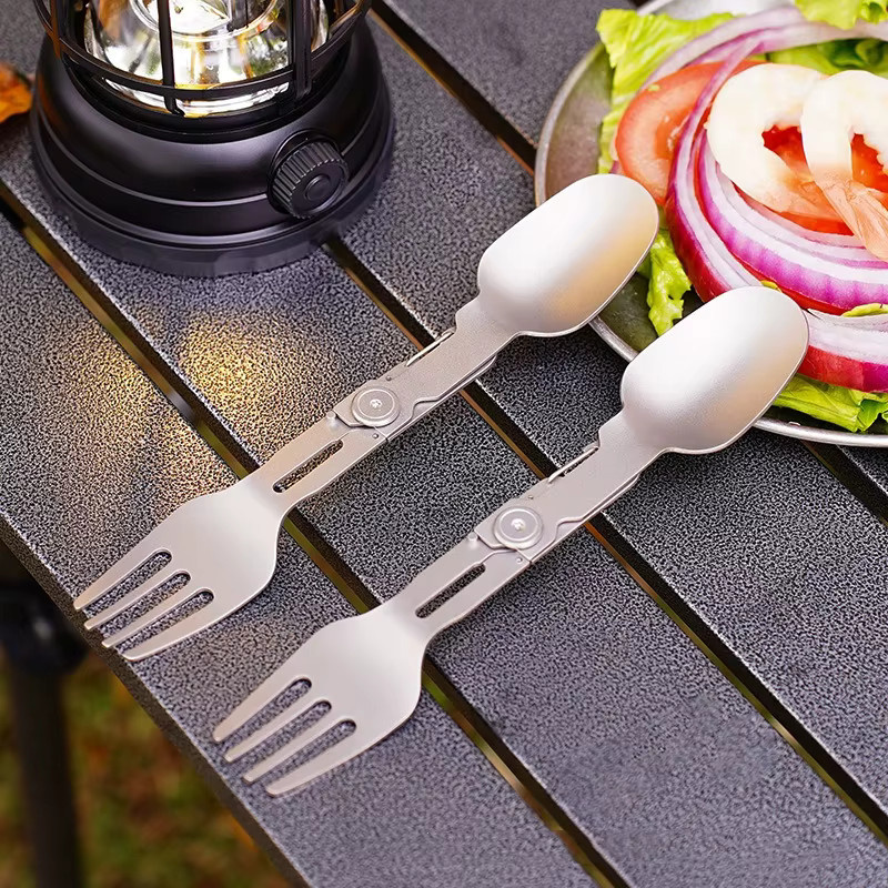 PACOONE Titan-Klappbesteck 2-in-1 in Silber Matt als tragbares Besteck für Camping und Wandern - Bild 3