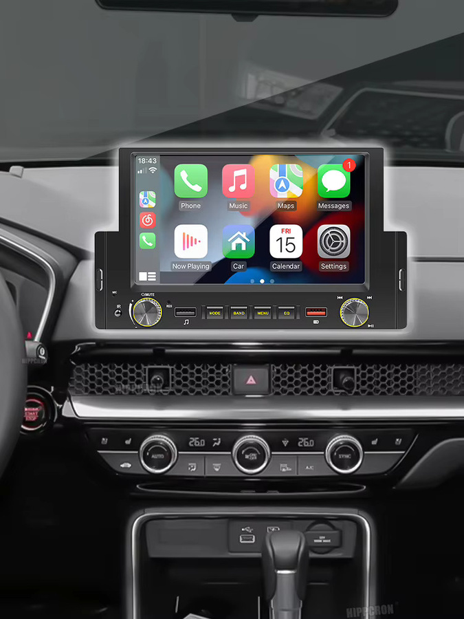 HIPPCRON 1DIN Multimedia Radio mit 6,2 Zoll HD-Touchscreen, Carplay, Android Auto, Bluetooth und zwei USB-Anschlüssen, Schwarz - Bild 3