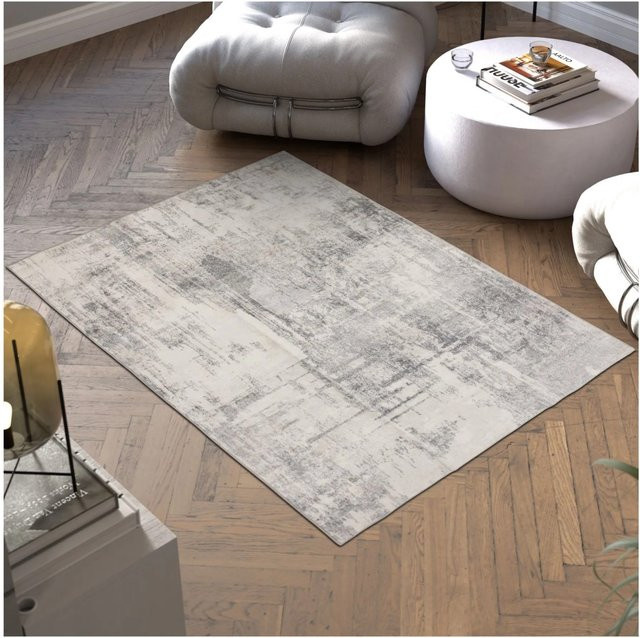 Tectake Vintage Designer Teppich Nadira mit abstraktem Shabby-Chic-Muster in Beige und Grau, B: 170 cm, T: 120 cm, H: 0,6 cm - Bild 1