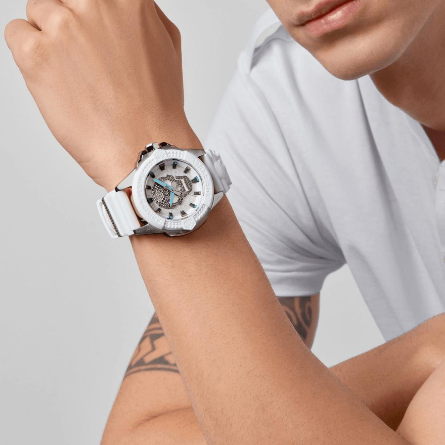Philipp Plein Herrenuhr, Quarz, Edelstahl, Weiß, 44 mm, Silikon - Bild 2