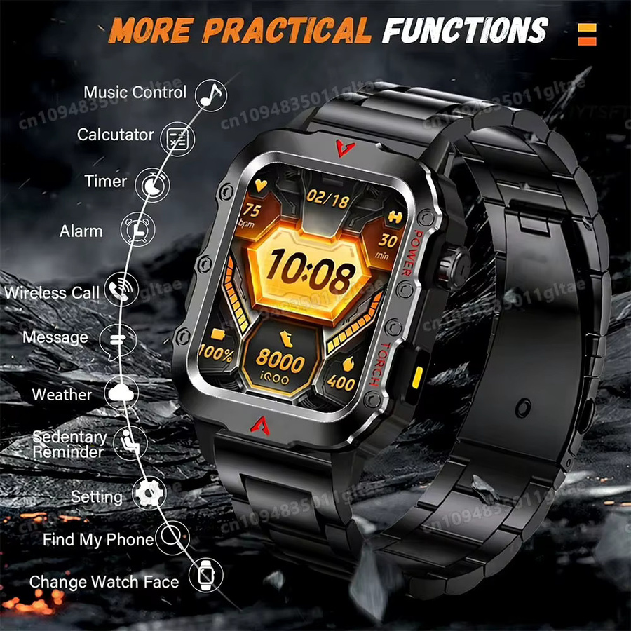 Ola Esporte Smartwatch mit Bluetooth-Gesprächsfunktion und LED-Taschenlampe, IP68 & 5ATM wasserdicht, Schwarz - Bild 2