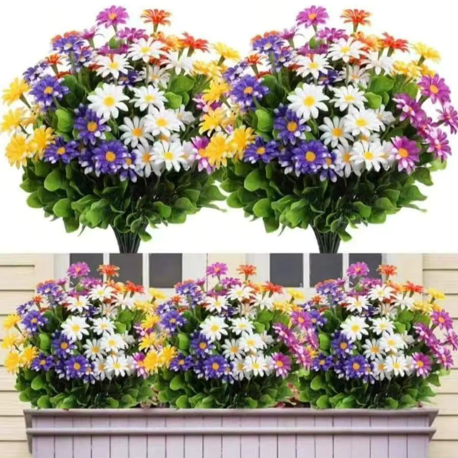 5 oder 10 Stück künstliche Seiden-Gänseblümchen in Gelb und Multicolour für Hochzeitskränze und Tischdekoration - Bild 5