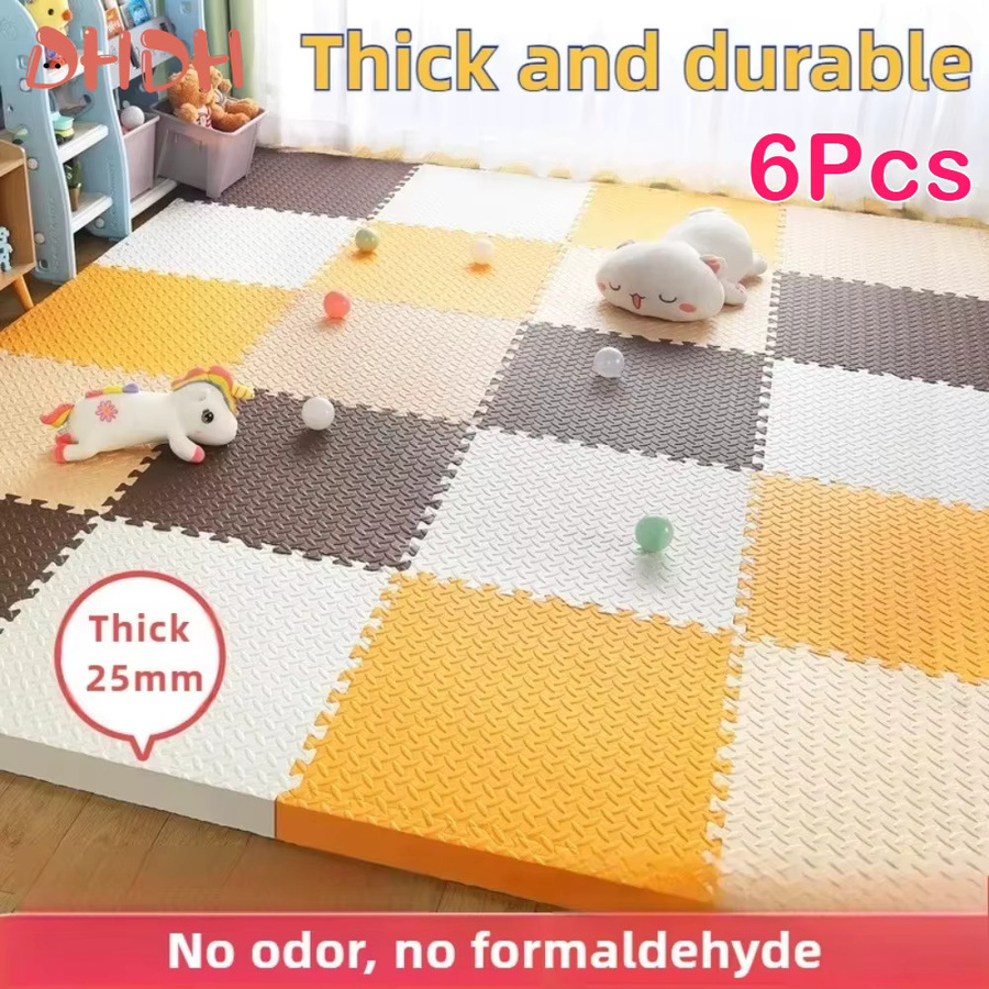 DHDH Baby-Spielmatte aus Polypropylen, 6 Stück Puzzle-Bodenfliesen in Gelb, geometrisches Design für das Kinderzimmer, Dicke: 2,5 cm - Bild 2