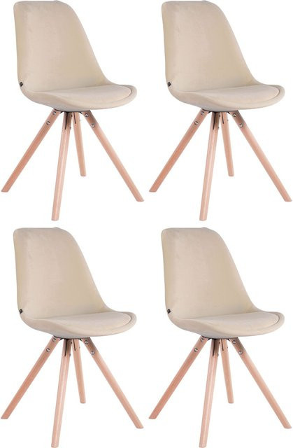 CLP 4er Set Retrostühle Toulouse in Beige aus Samt mit Sitzpolster und Holzgestell - Bild 1