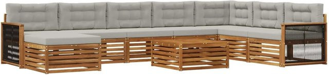 vidaXL Outdoor-Sofagarnitur aus Akazienholz mit 9 Kissen in Natur und Hellgrau - Bild 1