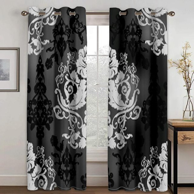 Yiran Furniture Luxus-Vorhänge mit abstraktem Barock-Druck aus Polyester, 2 Stück, Gold/Schwarz, B: 70 cm, H: 185 cm - Bild 1