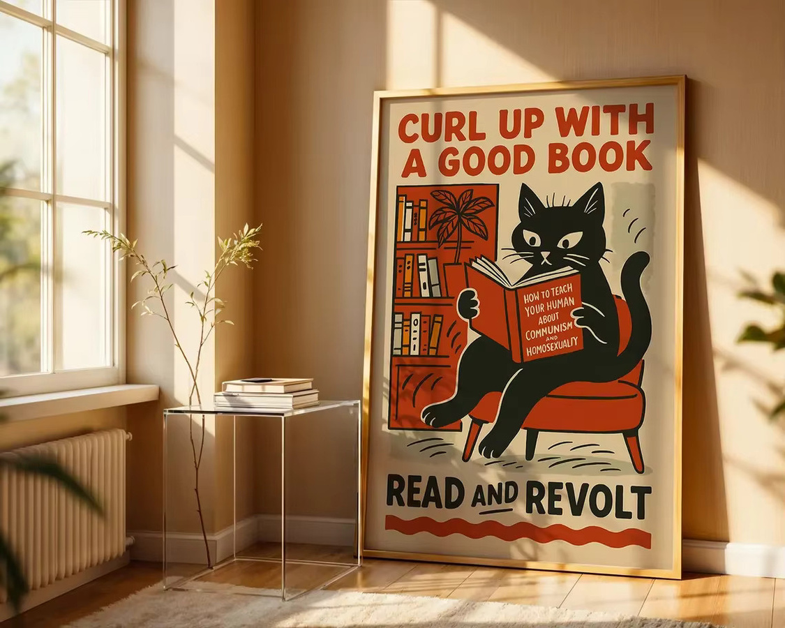 Vintage-Poster Schwarze Katze von SHENCHEN – Lustiges Retro-Wandbild im politischen Satire-Stil, mehrfarbiges Papierposter für deine Heimdekoration - Bild 3