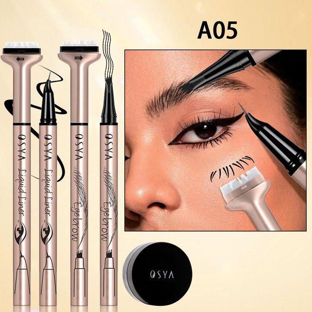 4-in-1 Augenpflege-Set mit Eyeliner, Augenbrauenstift, Mascara-Bürste und Unterwimpern-Stempel - Bild 1
