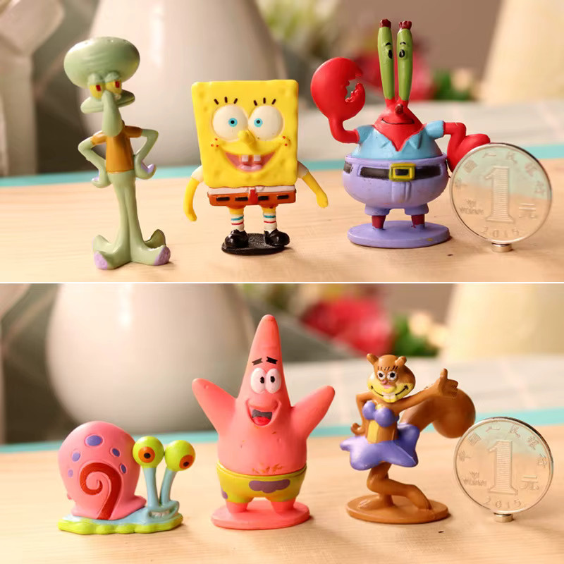 Potdemiel SpongeBob Actionfiguren Set aus 6 Stück, bunte Anime Puppen als Kawaii Dekoration für Kinder und Desktop-Ornamente - Bild 2