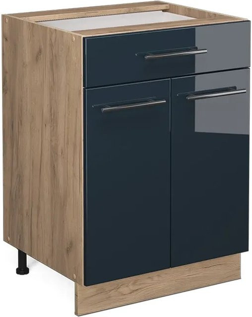 Vicco Küchenunterschrank Fame-Line in Dunkelblau Hochglanz und Eiche mit Schublade, Breite: 60 cm - Bild 2