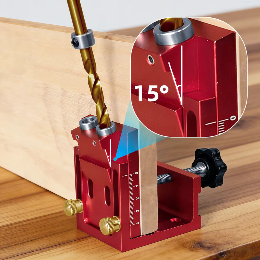 Wnew Pocket Hole Jig Kit Rot – Verstellbare Präzisions-Bohrschablone für Taschenschrauben mit 15 Grad Winkelbohr-Positionierer für Holzarbeiten - Bild 2
