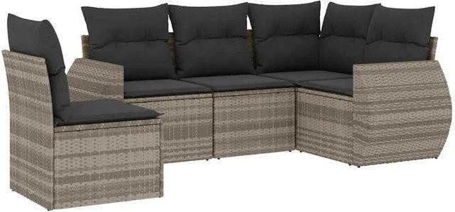 vidaXL 5-teilige Garten-Sofagarnitur in L-Form aus PE-Rattan mit Kissen in Hellgrau - Bild 1